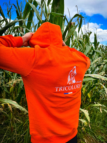 Sweat Chasse Tricolore broderie dos - orange