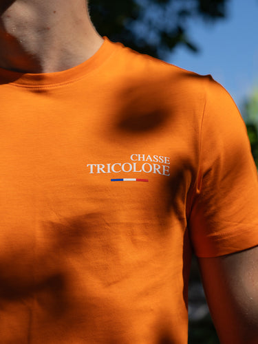 T-shirt orange l’amour du chien logo blanc
